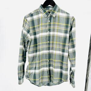 Sisley Grey Green Yellow Plaid 100% Cotton Slim Fit Button Down Shirt